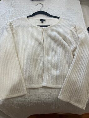 Talbots Cream Ribbed Single-Button Cardigan